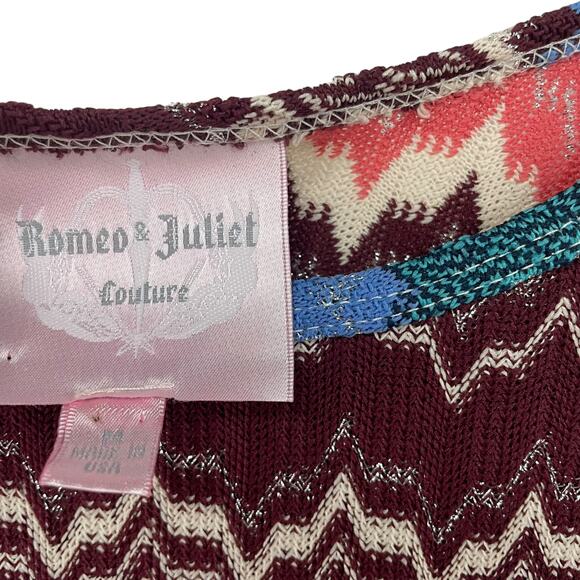 Romeo & Juliet Couture Short Sleeve Multicolor Metallic Chevron Knit Top Medium - Picture 4 of 6